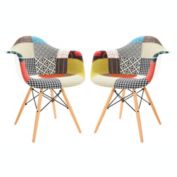 LeisureMod Willow Multi-Colored Patchwork Fabric Eiffel Accent Chair Set of 2 - Multi-Color