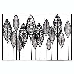 Urban Trends Collection Metal Wall Art of Leaves with Frame in Landscape Orientation Metallic Finish Black