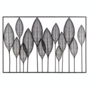 Urban Trends Collection Metal Wall Art of Leaves with Frame in Landscape Orientation Metallic Finish Black