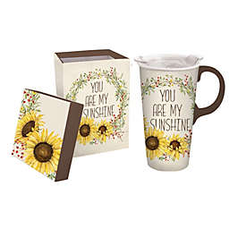 Evergreen Ceramic Travel Cup, 17 OZ.,w/box and Tritan Lid, You are my Sunshine