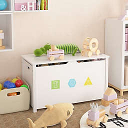 Homfa Wooden Toy Chest with Flip-Top Lid and Safety Hinges in White