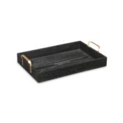Cheungs Decorative Black Wood Tray with Side Gold Handles
