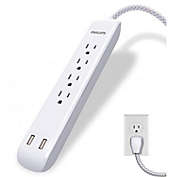 Philips 4 Outlet 2 USB Port Surge Protector, 720 Joules, 4ft Cord, White