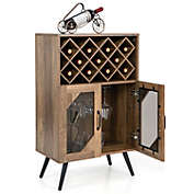 Slickblue 2-Door Farmhouse Kitchen Storage Bar Cabinet with Wine Rack and Glass Holder-Rustic Brown