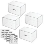 mDesign Plastic Stackable Home, Office Storage Bin Box + Labels - Clear