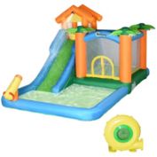 Halifax North America 5-in-1 Inflatable Water Slide Kids Bounce House, Summer Theme Jumping Castle Includes Slide, Trampoline, Pool, Water Gun, Climbing Wall with Carry Bag and 450W Air Blower