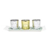 Elegant Designs Modern Home Decor 14"L x 5"W x 3.5"H Winter Wonderland Candle Set of 3 -  Silver and Gold