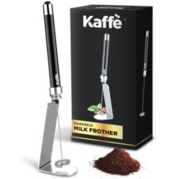 Kaffe Handheld Milk Frother Whisk with Stand. Stainless Steel Battery Operated Electric Foamer (Black)