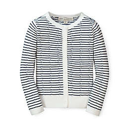 Hope & Henry Girls' Long Sleeve Pointelle Cardigan Sweater - Navy Mini Stripe, Size  6-12 Months