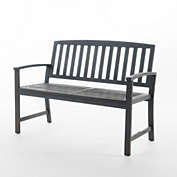 Contemporary Home Living 48.25" Gray Farmhouse Style Rectangular Outdoor Patio Bench with Backrest