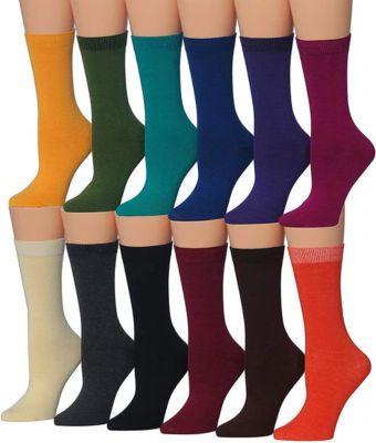 Tipi Toe, Women&#39;s 12-Pairs Lightweight Solid Colored Crew Socks WC13-AB