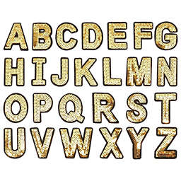 Okuna Outpost Gold Sequin Iron On Patches for Clothing, A-Z Alphabet Letters (78 Pieces)