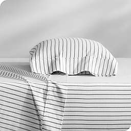 Bare Home Flannel Sheet Set 100% Cotton, Velvety Soft Heavyweight - Double Brushed Flannel - Deep Pocket (Ticking Stripe - White/Grey)