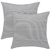 PiccoCasa 2 Pack Woven Striped Lumbar Throw Pillow Cover Set Decorative Cushion Covers Rectangle Farmhouse Pillow Case for Sofa Bedroom Car, Black and White, 18"x18"