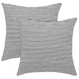 PiccoCasa 2 Pack Woven Striped Lumbar Throw Pillow Cover Set Decorative Cushion Covers Rectangle Farmhouse Pillow Case for Sofa Bedroom Car, Black and White, 18