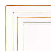 Smarty Had A Party White with Gold Square Edge Rim Plastic Dinnerware Value Set (120 Dinner Plates + 120 Salad Plates)