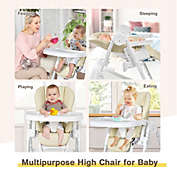 Costway Baby Convertible Folding Adjustable High Chair with Wheel Tray Storage Basket -Beige