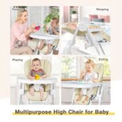 Costway Baby Convertible Folding Adjustable High Chair with Wheel Tray Storage Basket -Beige