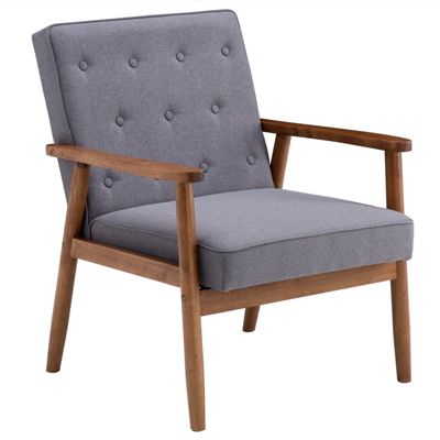 Inq Boutique (75 x 69 x 84)cm Retro Modern Wooden Single Chair, Grey Fabric  YJ