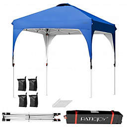 Costway 6.6 x 6.6 FT Pop Up Height Adjustable Canopy Tent with Roller Bag-Blue