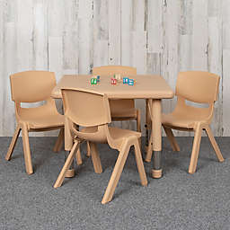 Flash Furniture 24" Square Natural Plastic Height Adjustable Activity Table Set with 4 Chairs