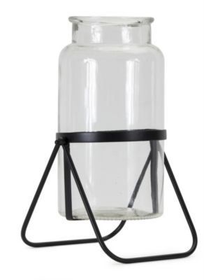 Melrose Home Decorative Vase In Stand (Set of 2) 14"H Metal/Glass