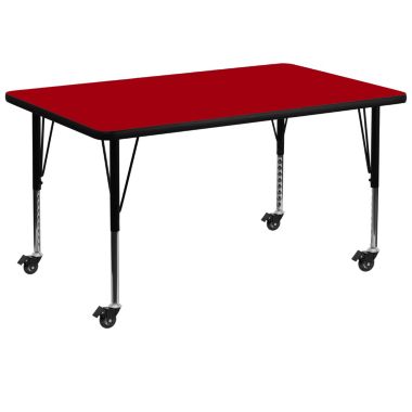Flash Furniture Wren Mobile 36''W x 72''L Rectangular Red Thermal Laminate Activity Table - Height Adjustable Short Legs. View a larger version of this product image.
