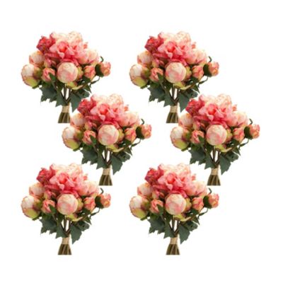 Melrose Set of 6 Pink and Green Peony Spring Floral Bouquet 16"
