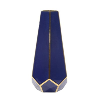 Kingston Living 11" Navy Blue and Metallic Gold Faceted Ceramic Vase
