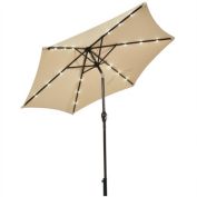 Slickblue 9 Feet Solar LED Lighted Patio Market Umbrella Tilt Adjustment Crank Lift-Beige