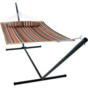 Sunnydaze 2-Person Heavy-Duty Quilted Hammock with Steel Stand - 400 lb. Weight Capacity/15' Stand - Canyon Sunset