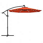 Costway 10 ft 360° Rotation Solar Powered LED Patio Offset Umbrella without Weight Base-Orange