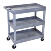 Luxor Mobile 32" x 18" Home Office Multipurpose Heavy Duty Service Utiltiy 3 Shelf Tub Storage Cart - Gray, 2 Pack