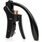 Ivation Wine Bottle Opener   Manual Handheld Corkscrew with Ergonomic Lever Pump, Standing Vertical Design, Soft Bottleneck Grip, Nonstick Screw & Easy No-Twist Cork Removal   Black & Bronze Stainless