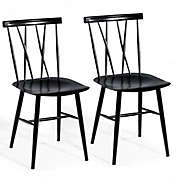 Costway-CA Set of 2 Armless Cross Back Kitchen Dining Side Chairs