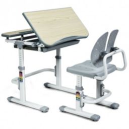 Costway Height Adjustable Kids Study Desk and Chair Set-Gray