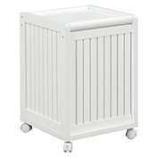HomeRoots Office  White Solid Wood Rolling Laundry Hamper with Lid