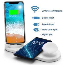 Trexonic Wireless Charger 3 in 1 Charger Dock with Wireless Charging Station and Soft Light Toadstool Lamp
