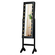 Slickblue Mirrored Jewelry Cabinet Armoire Organizer w/ LED lights-Black
