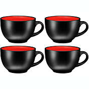 Bruntmor Jumbo Coffee and Cereal Set of 4 Jumbo Mugs, 24 Ounce, Multi Purpose Wide Mug for Soup, Cappuccino, Latte Coffee,Tea, Cereal Bowl, Ice Cream Dessert Bowl (Black & Red)