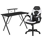 Flash Furniture 51.5" Black and White Racing Gaming Desk with Reclining Chair