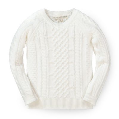 Hope & Henry Girls&#39; Chunky Cable Knit Pullover Sweater (Soft White, 6-12 Months)