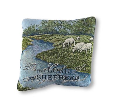 Manual Woven Tapestry The Lord is My Shepherd Decorative Throw Pillow 17in.