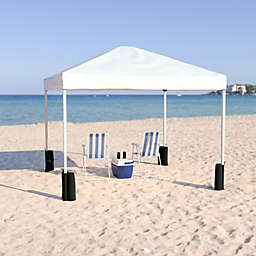 Emma and Oliver 10'x10' White Pop Up Straight Leg Canopy Tent With Sandbags and Wheeled Case