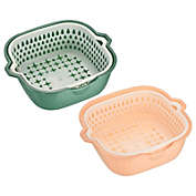 Unique Bargains Kitchen Drain Basket 2PCS, Plastic Strainer and Colander, Detachable Fruits Vegetables Washing Basket-Green White+Yellow White(S)
