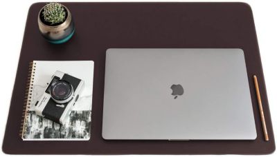 ZBRANDS // Brown Leather Smooth Desk Mat Pad Blotter Protector, Extended Non-Slip Rectangular, Laptop Keyboard Mouse Pad (24" x 17")