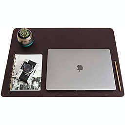 ZBRANDS // Brown Leather Smooth Desk Mat Pad Blotter Protector, Extended Non-Slip Rectangular, Laptop Keyboard Mouse Pad (24