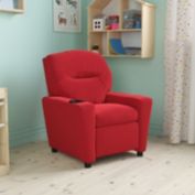 Emma + Oliver Red Microfiber Kids Recliner with Cup Holder