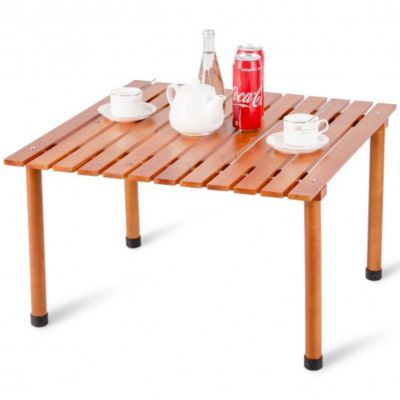 Costway Folding Wooden Camping Roll Up Table with Carrying Bag for Picnics and Beach