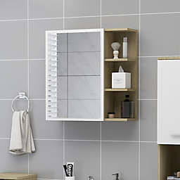 vidaXL Bathroom Mirror Cabinet White and Sonoma Oak 24.6